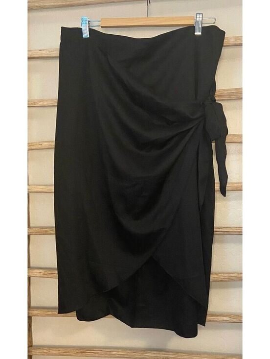 Dresses & Skirts - Black Wrap Midi Skirt with Side Tie, Size 2XL